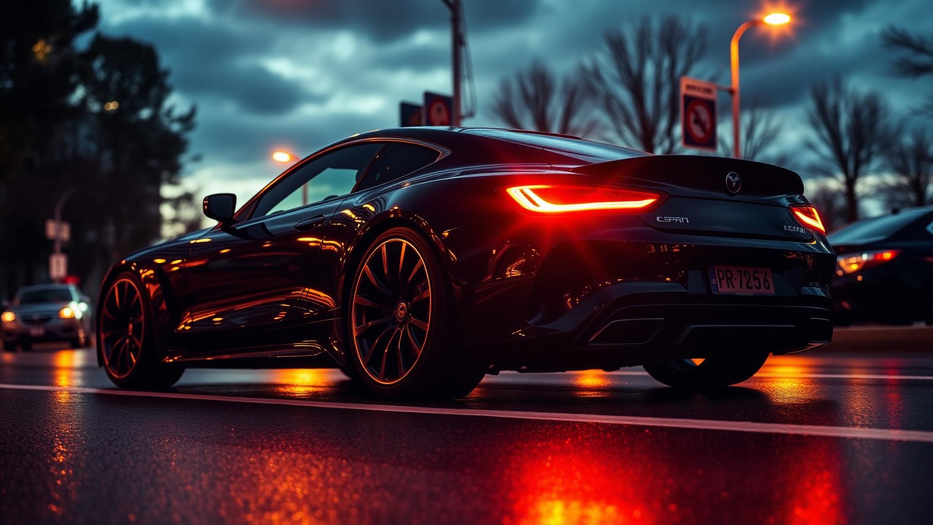 Luxury sports car at dusk